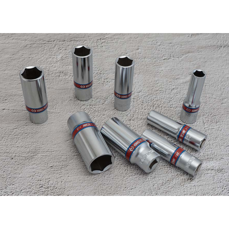 KING TONY Profi-Werkzeuge - 3/8" Zoll Steckschlüssel-Set, lang - 8 tlg. 3508SR