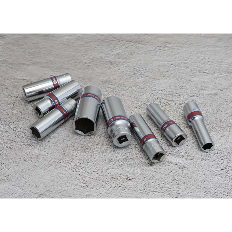 KING TONY Profi-Werkzeuge - 3/8" Zoll Steckschlüssel-Set, lang - 8 tlg. 3508SR