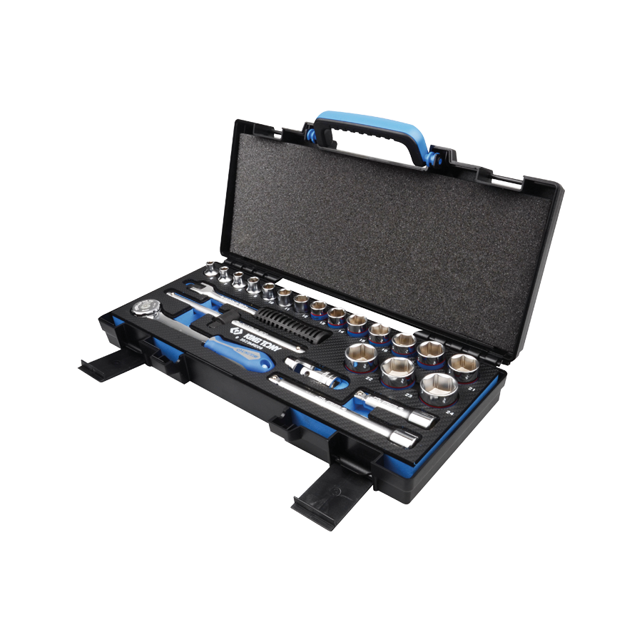 KING TONY Profi-Werkzeuge - 3/8" 6-Kant Steckschlüsselset, Zubehör, EVAWAVE - 23 tlg. 3523MRE09