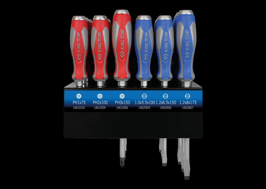 KING TONY Profi-Werkzeuge - 18 Teilig, Schraubendrehersatz mit verkaufsstäander 31318MR