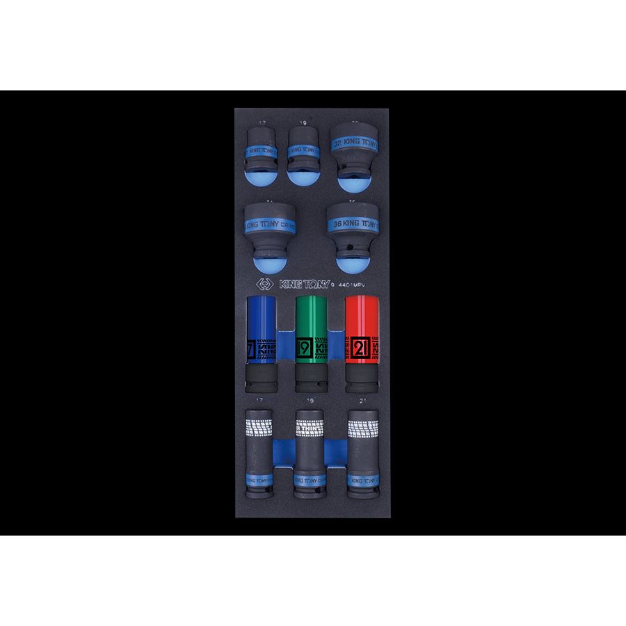 KING TONY Profi-Werkzeuge - 1/2" Steckschlüssel-Set, EVAWAVE - 11 tlg. 94401MPV
