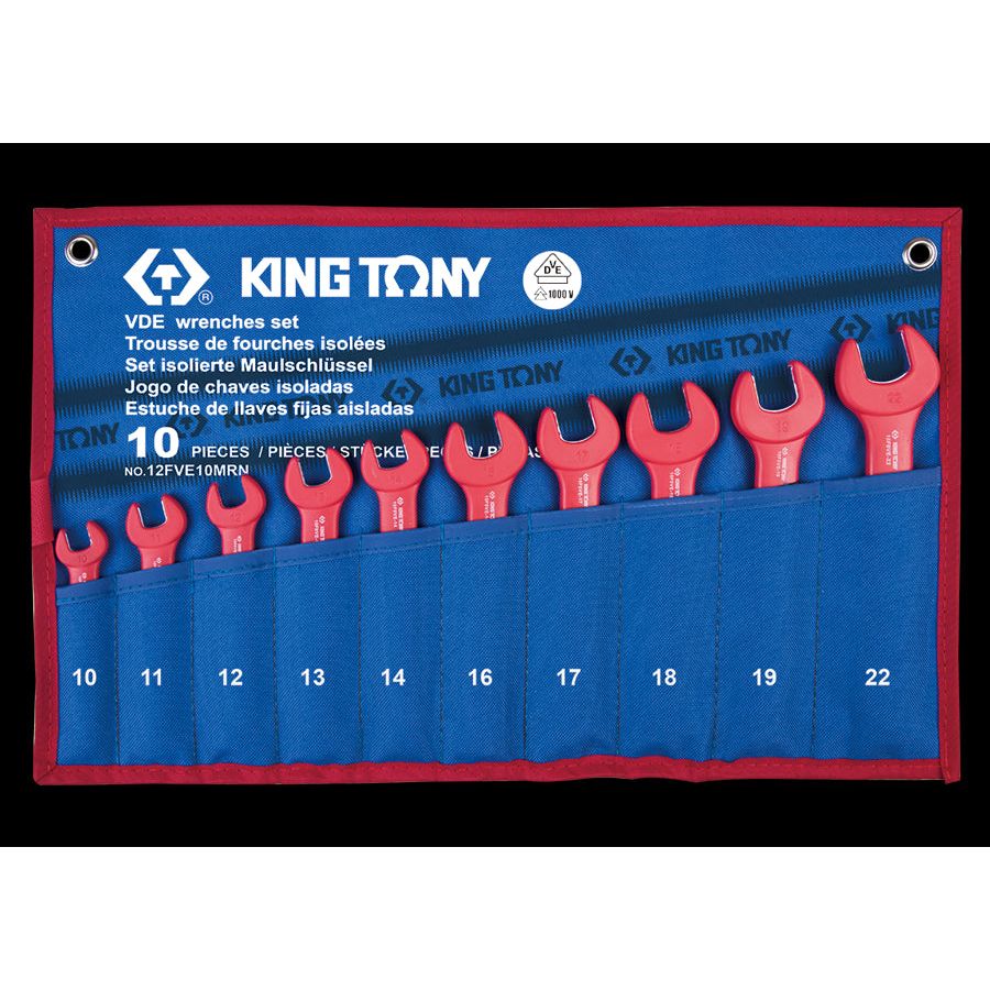 KING TONY Profi-Werkzeuge - Set mit 10 isolierten Maulschlüsseln (10.11.12.13.14.16.17.18.19.22) 12FVE10MRN