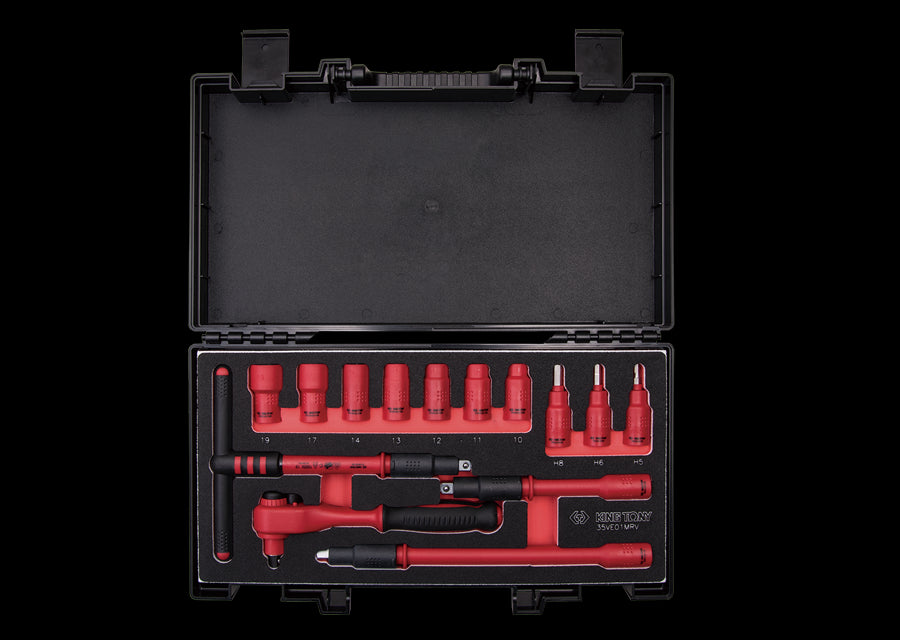 KING TONY Profi-Werkzeuge - 3/8" Steckschlüssel-Set, isoliert 14tlg. 35VE01MRV