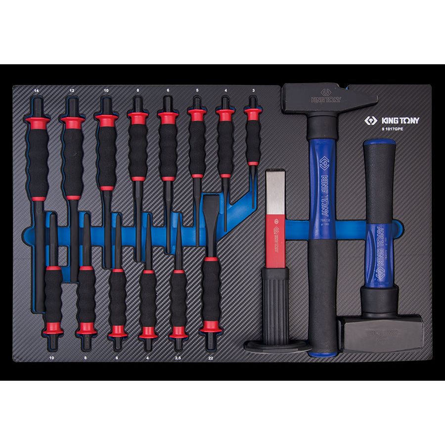 KING TONY Profi-Werkzeuge - Ummantelter Splinttreiber-Set mit Meißel, EVAWAVE - 17 tlg 91017GPE