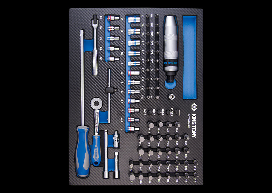 KING TONY Profi-Werkzeuge - 1/4" Steckschlüssel-Set, mit Zubehör, EVAWAVE - 82 tlg. 97582MRE