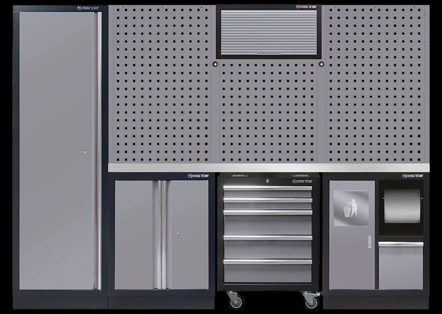 KING TONY Profi-Werkzeuge - Werkstatt schrankwand - farbe grau Edelstahl-Arbeitsplatte 87D11AKGTS