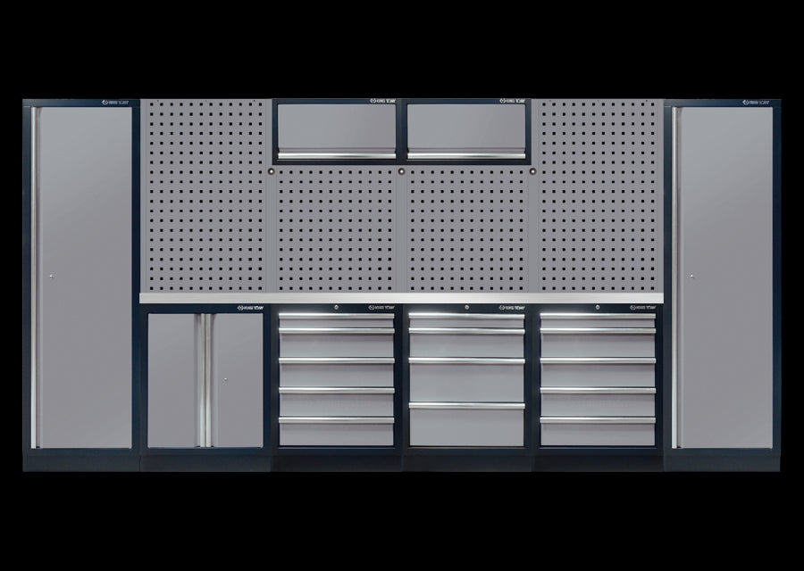 KING TONY Profi-Werkzeuge - Werkstatteinrichtung, Werkstatt Schrankwand, Werkbank - farbe grau Edelstahl-Arbeitsplatte 87D11AKGS