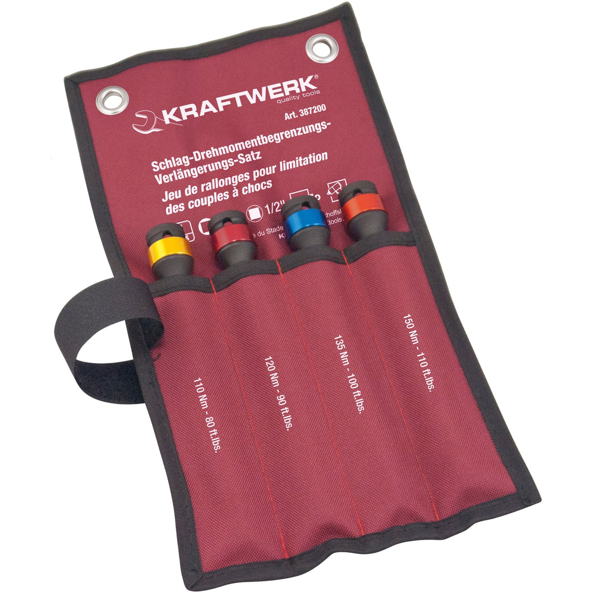 Kraftwerk PRO LINE 1/2" Schlag-Maschinenschrauber Verlängerung mit Drehmomentbegrenzung, 200 mm lang, 110 - 150 Nm, 4-tlg