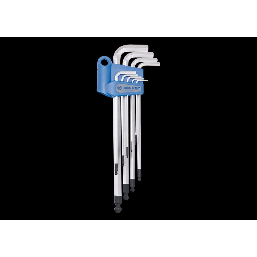 KING TONY Profi-Werkzeuge - 6-Kantschlüssel-Set, runder Kopf, extra lang, metrisch - 9 tlg. 201B09MR