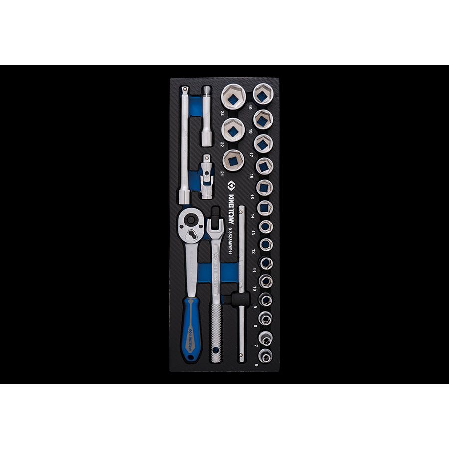 KING TONY Profi-Werkzeuge - 3/8" Steckschlüssel- und Zubehörset, metrisch, EVAWAVE - 23 tlg. 93523MRE11