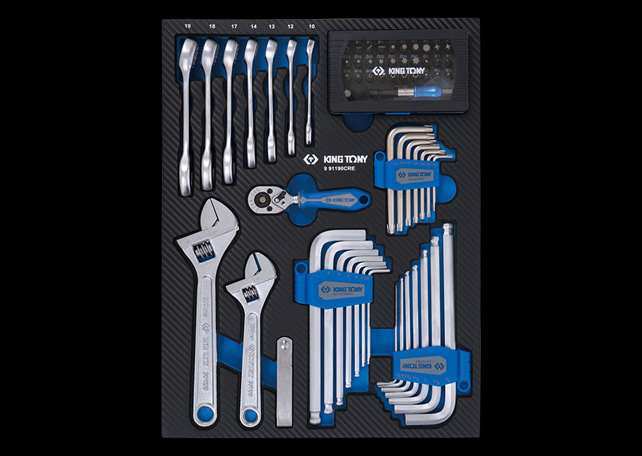 KING TONY Profi-Werkzeuge - Inbus-, TORX®-Steckschlüssel und Bit-Set, EVAWAVE 90tlg. 991190CRE