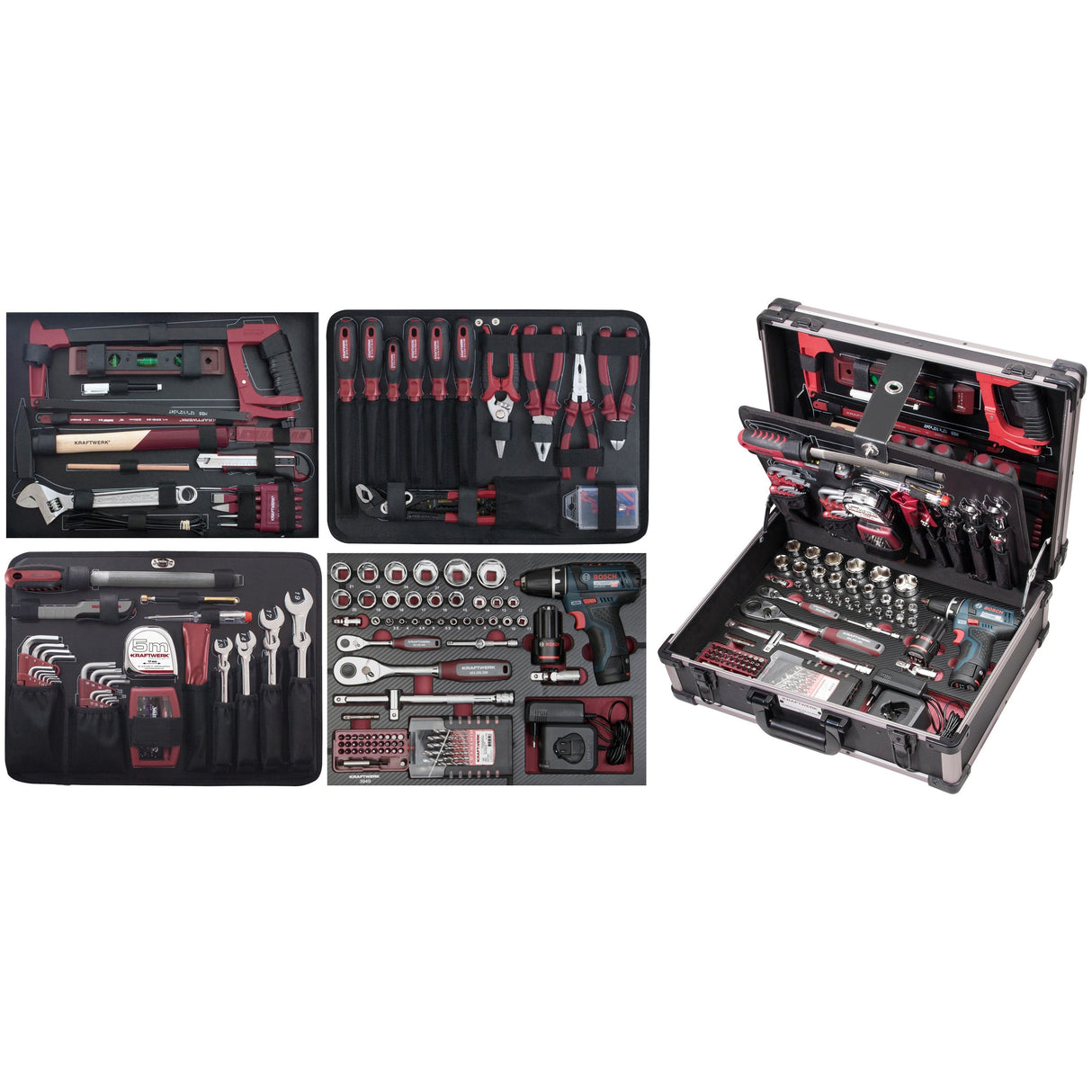 Kraftwerk PRO LINE 1/4" + 1/2" Werkzeugkoffer mit Akku-Bohrschrauber von Bosch, 264-tlg