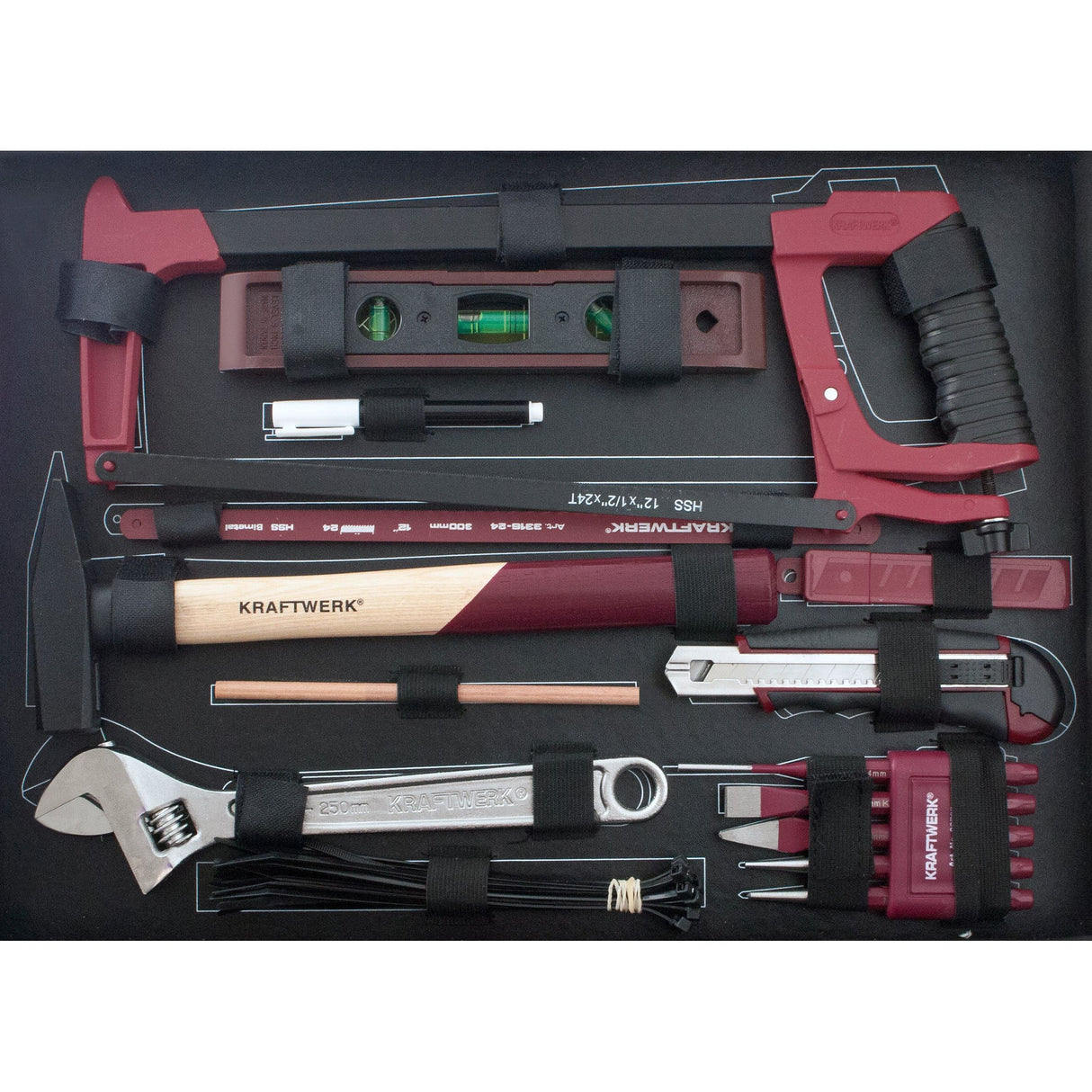 Kraftwerk PRO LINE 1/4" + 1/2" Werkzeugkoffer mit Akku-Bohrschrauber von Bosch, 264-tlg