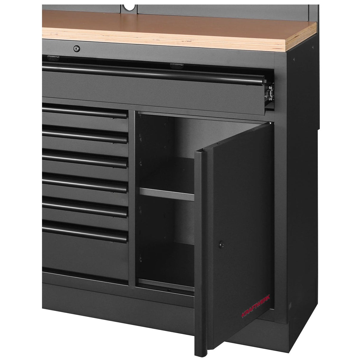 Kraftwerk Mobilio Werkstatteinrichtung, Werkbank Black Edition Unterschrank breit mit 7 Schubladen und 1 Schrank Schwarz