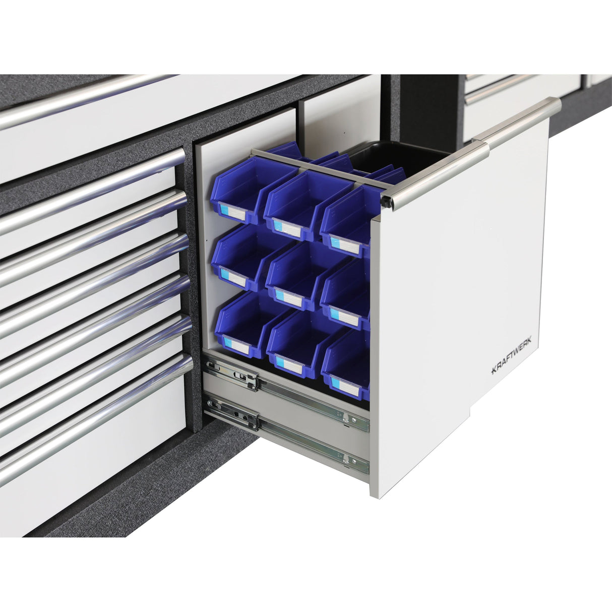 Kraftwerk Mobilio Werkstatteinrichtung, Werkbank Unterschrank breit 7 Schubladen und 2 Auszüge