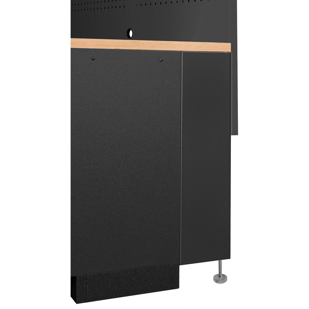 Kraftwerk Mobilio Werkstatteinrichtung DEEP 721 mm Tiefe, Werkbank Black Edition 3er Kombi mit 5 Schubladen, 4 Schränken, Vierkant-Lochwand, Arbeitsplatte Buche