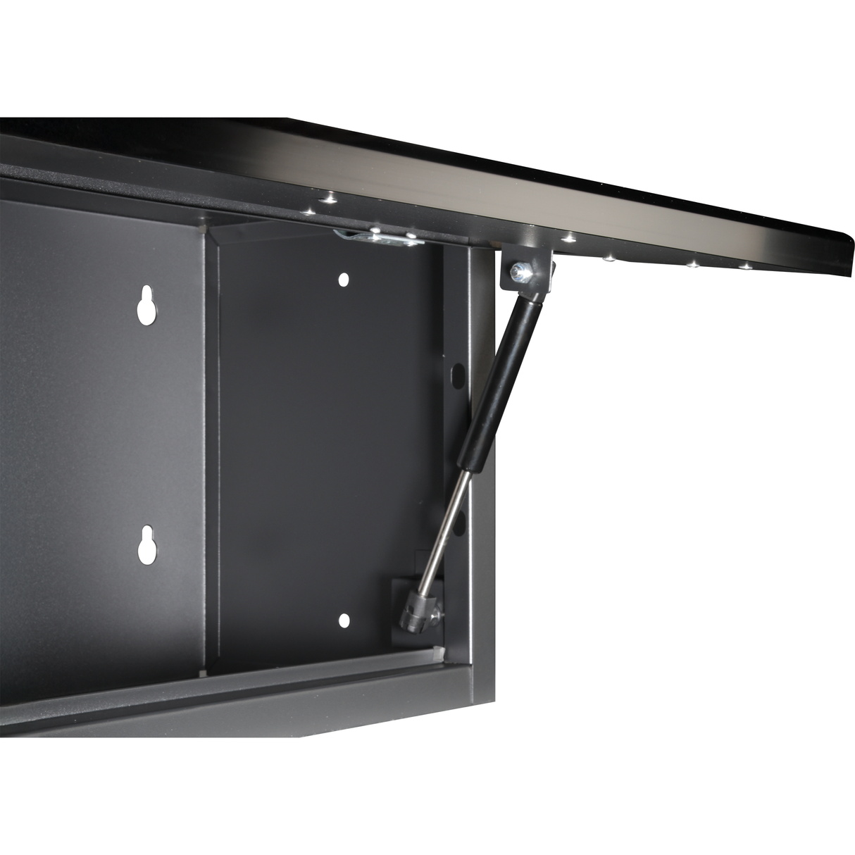 Kraftwerk Mobilio Werkstatteinrichtung, Werkbank Black Edition 4er Kombi mit 9 Schubladen, 5 Schränken, Vierkant-Lochwand, Arbeitsplatte Buche