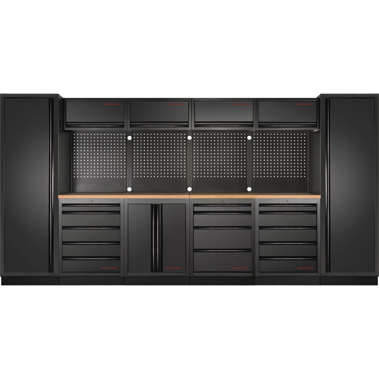 An image of a modular workshop cabinet system from the Kraftwerk Mobilio Black Edition, available on Tools.de.