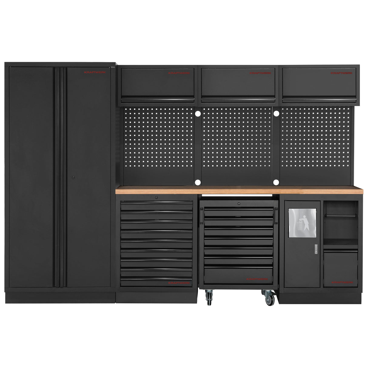 Kraftwerk Mobilio DEEP 721 mm Tiefe Werkstatteinrichtung, Werkbank Black Edition 4er Kombi mit 9 Schubladen, 4 Schränken, Unterschrank-Werkstattwagen