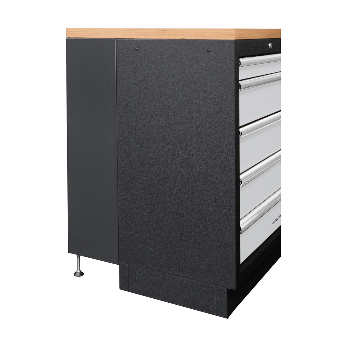 Kraftwerk Mobilio Tiefe 721 mm Werkstatteinrichtung DEEP , Werkbank 4er Unterschrank-Kombi, 17 Schubladen, 1 Schrank, Arbeitsplatte Buche Multiplex