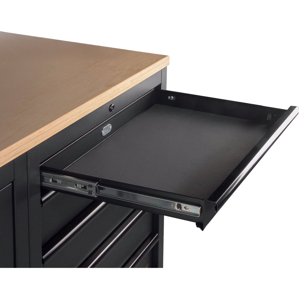 Kraftwerk Mobilio DEEP 721 mm Werkstatteinrichtung, Werkbank Black Edition 4er Unterschrank-Kombi, 17 Schubladen, 1 Schrank, Arbeitsplatte Buche Multiplex