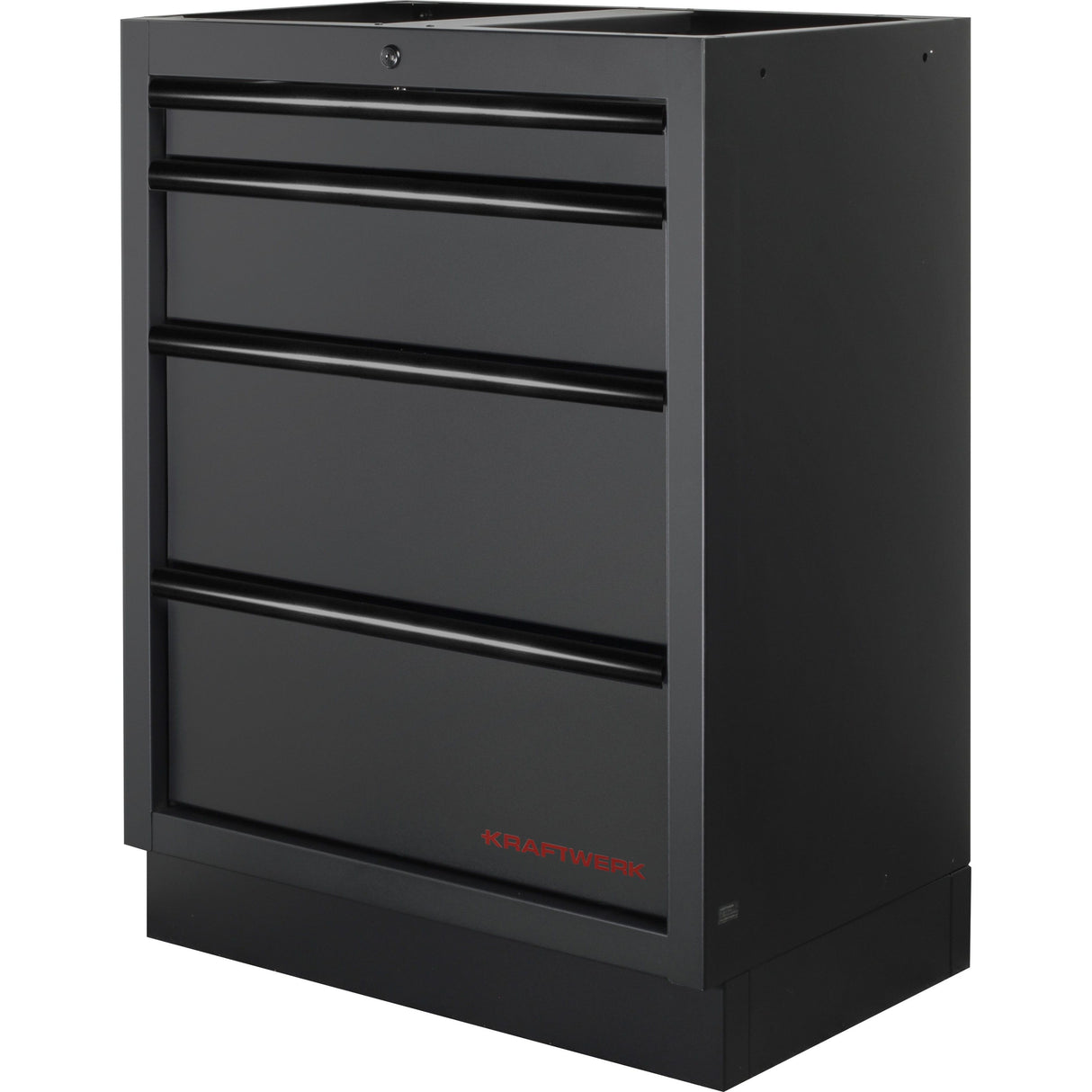 Kraftwerk Mobilio Werkstatteinrichtung, Werkbank Black Edition 4er Unterschrank-Kombi, 17 Schubladen, 1 Schrank, Arbeitsplatte Edelstahl
