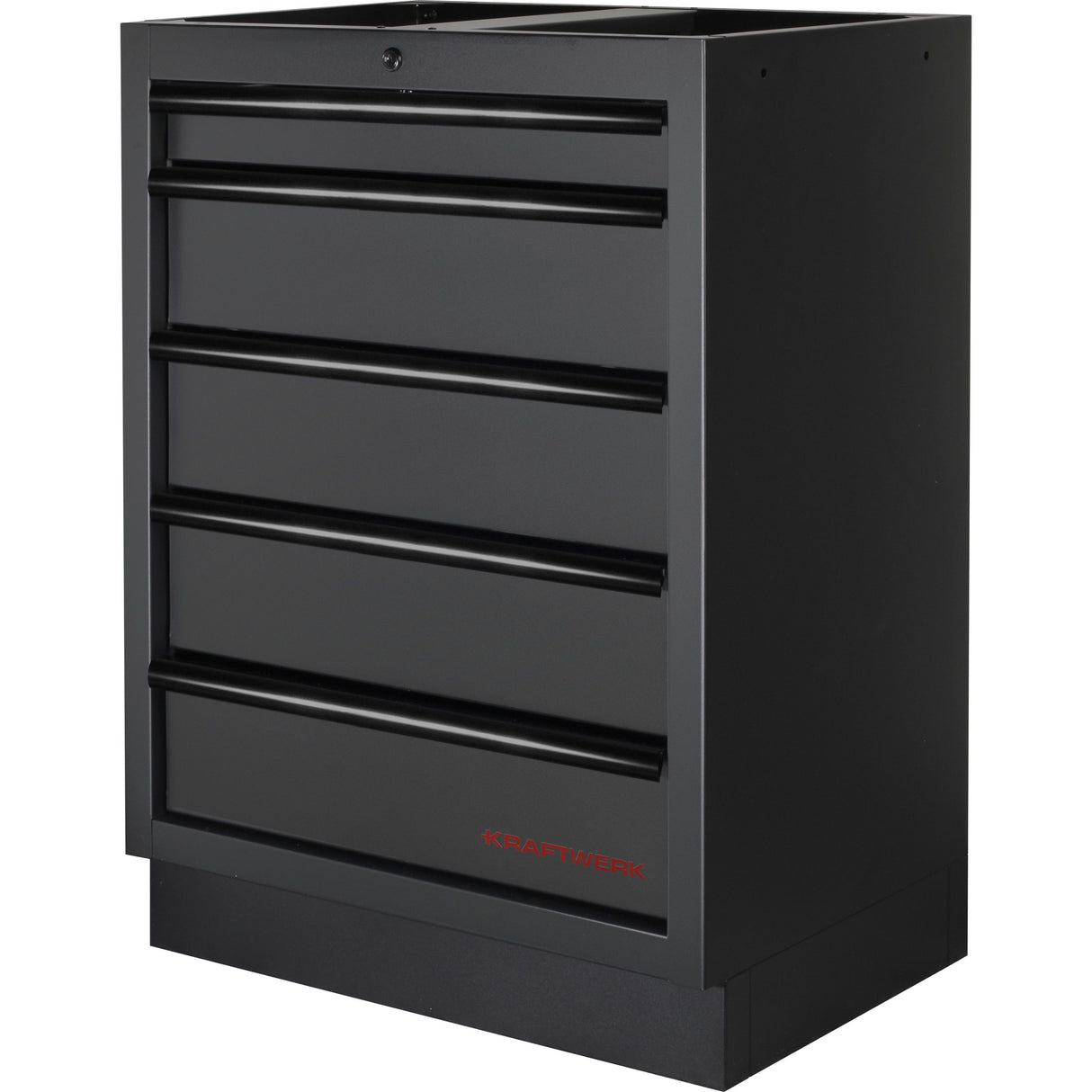 Kraftwerk Mobilio Werkstatteinrichtung, Werkbank Black Edition 3er Schrank-Kombi, 9 Schubladen, 1 Hochschrank, Arbeitsplatte Edelstahl
