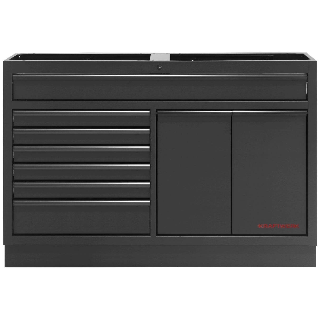 Kraftwerk Mobilio Werkstatteinrichtung, Werkbank Black Edition 2er Kombi breit mit 7 Schubladen, 2 Auszügen, 3 Schränke, Vierkant-Lochwand