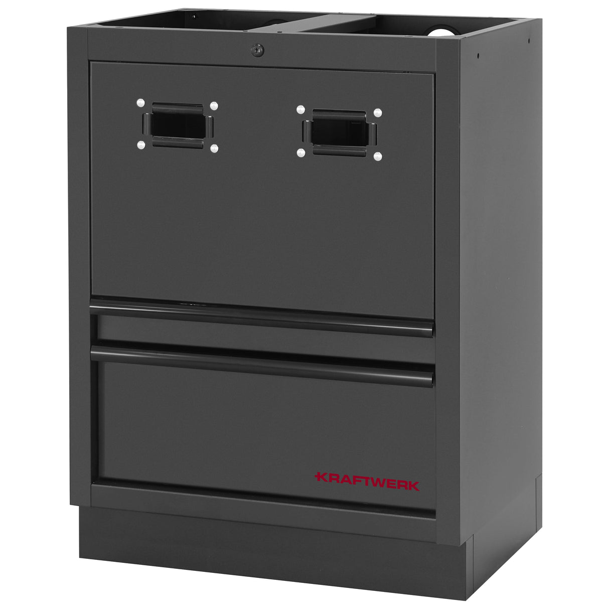 Kraftwerk Mobilio Werkstatteinrichtung, Werkbank Black Edition 8er Kombi, 14 Schubladen, 7 Schränke, Unterschrank-Rollwagen, Kabel- und