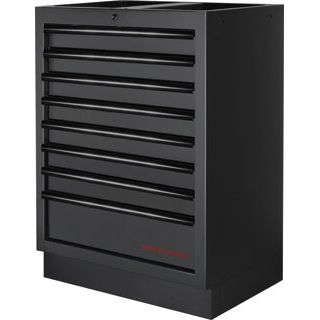 Kraftwerk Mobilio Werkstatteinrichtung, Werkbank Black Edition 3er Kombi, 13 Schubladen, 4 Schränke, Vierkant-Lochwand, Arbeitsplatte Edelstahl