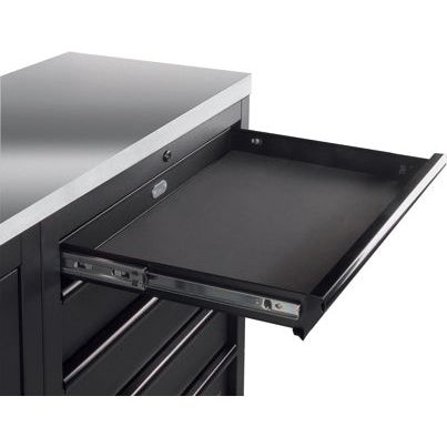 Kraftwerk Mobilio Werkstatteinrichtung, Werkbank Black Edition 2er Unterschrank-Kombi, 13 Schubladen, Arbeitsplatte Edelstahl