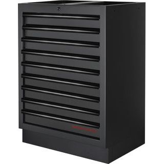 Kraftwerk Mobilio Werkstatteinrichtung, Werkbank Black Edition 2er Kombi, 14 Schubladen, 2 Oberschränke, Vierkant-Lochwand, Arbeitsplatte Edelstahl