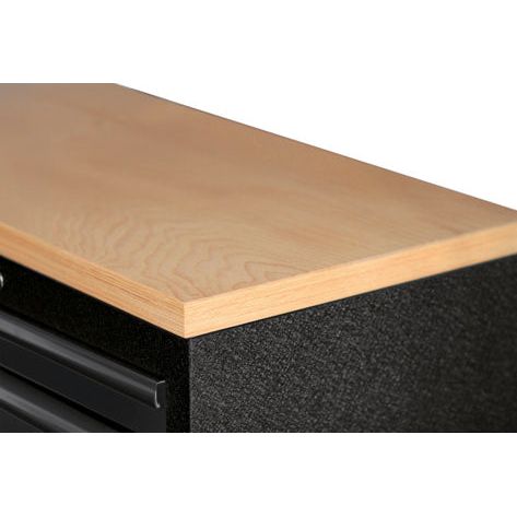 Kraftwerk Mobilio Werkstatteinrichtung, Werkbank Black Edition 3er Schrank-Kombi, 9 Schubladen, 1 Hochschrank, Arbeitsplatte Buche Multiplex