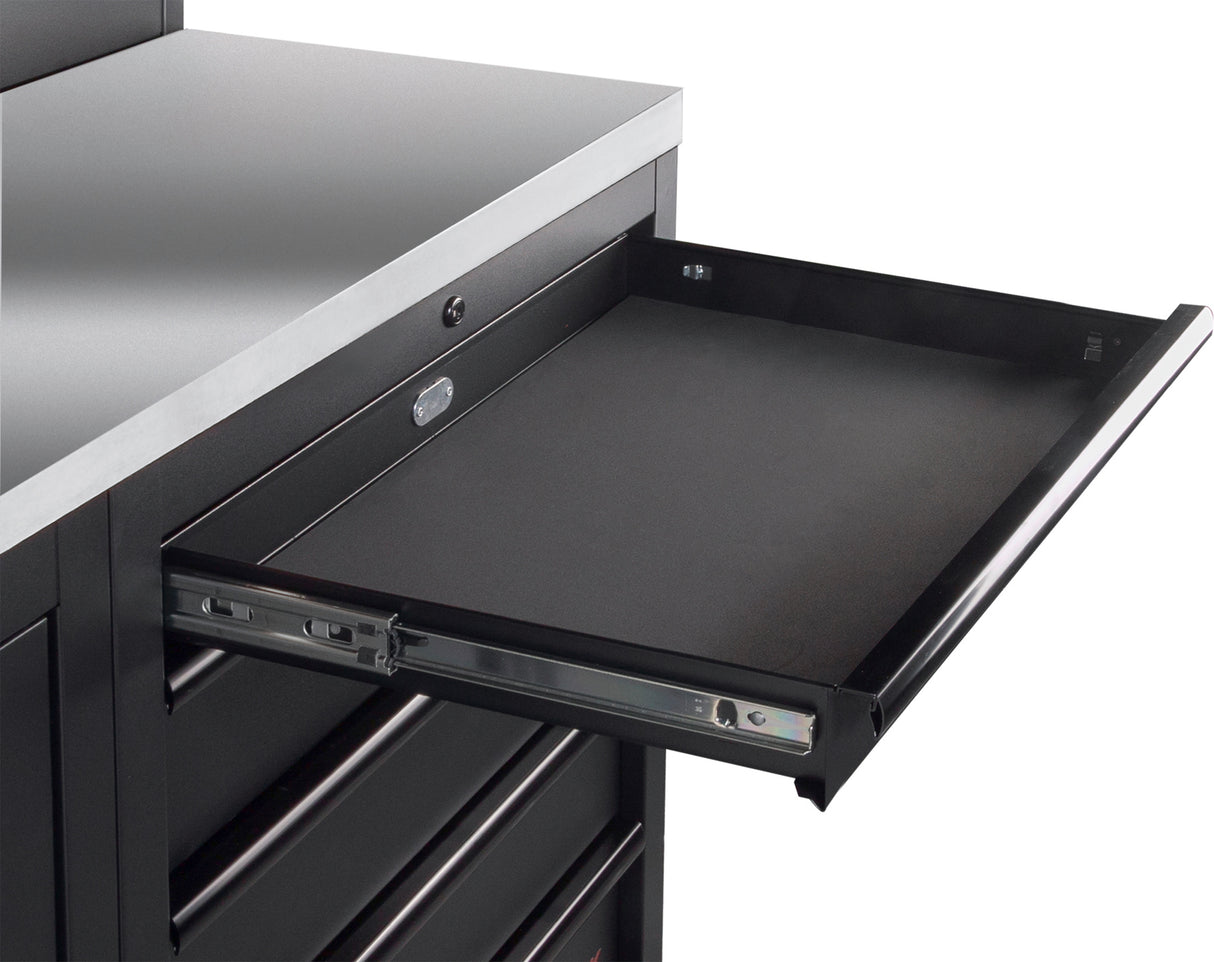 KRAFTWERK 3964K-H5R4-K1WIX Mobilio 4er Kombi Standard – Edelstahl-Arbeitsplatten, Hochschrank, Lochwand & Rollschrank, 2640 mm - KW-3964K-BLK-016-IX