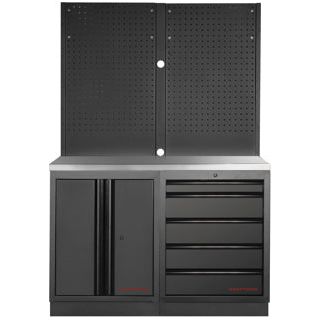 Kraftwerk Mobilio Werkstatteinrichtung, Werkbank Black Edition 2er Unterschrank-Kombi, 5 Schubladen, 1 Schrank, Vierkant-Lochwand, Arbeitsplatte