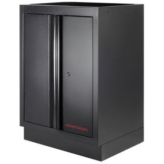 Kraftwerk Mobilio Werkstatteinrichtung, Werkbank Black Edition 2er Unterschrank-Kombi, 5 Schubladen, 1 Schrank, Vierkant-Lochwand, Arbeitsplatte