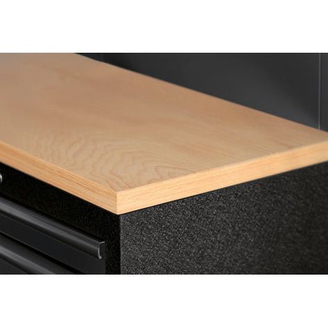 Kraftwerk Mobilio Werkstatteinrichtung, Werkbank Black Edition 2er Unterschrank-Kombi, 5 Schubladen, 1 Schrank, Vierkant-Lochwand, Arbeitsplatte Buche