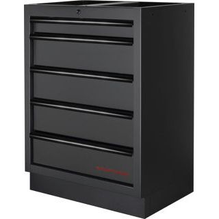 Kraftwerk Mobilio Werkstatteinrichtung, Werkbank Black Edition 2er Unterschrank-Kombi, 5 Schubladen, 1 Schrank, Vierkant-Lochwand, Arbeitsplatte Buche