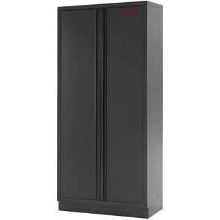 Kraftwerk Mobilio Werkstatteinrichtung, Werkbank Black Edition 2er Kombi breit mit 7 Schubladen, 3 Schränken, Vierkant-Lochwand, Arbeitsplatte Buche