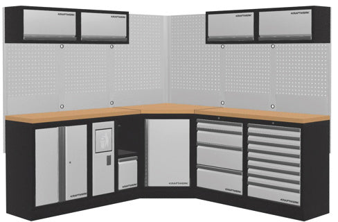 Kraftwerk MOBILIO 5er Kompakt-Kombi mit Vierkant-Lochwand & 35 mm Buche Multiplex-Arbeitsplatte - KW-3964O