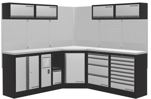 Kraftwerk MOBILIO 5er Kompakt-Kombi – Werkstattsystem mit Lochwand, 13 Schubladen & Edelstahl-Arbeitsplatte - KW-3964OIX