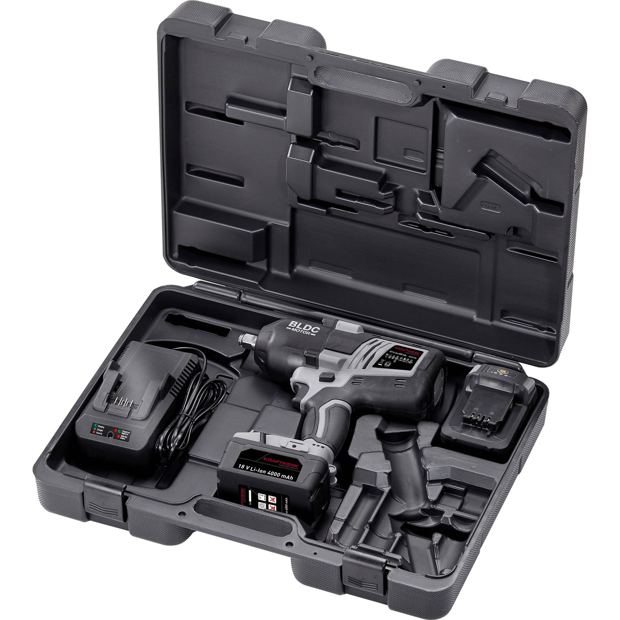 Kraftwerk 1/2" Akku Schlag-Maschinenschrauber Set, bürstenlos, 18V, 2 x 4 Ah Akku, Ladegerät, 1500 Nm