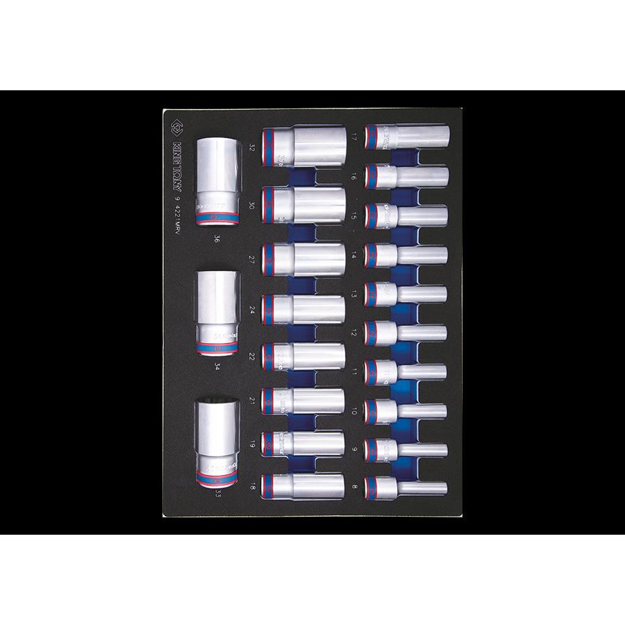 KING TONY Profi-Werkzeuge - 1/2" Steckschlüssel, metrisch, EVAWAVE - 21 tlg. 94221MRV