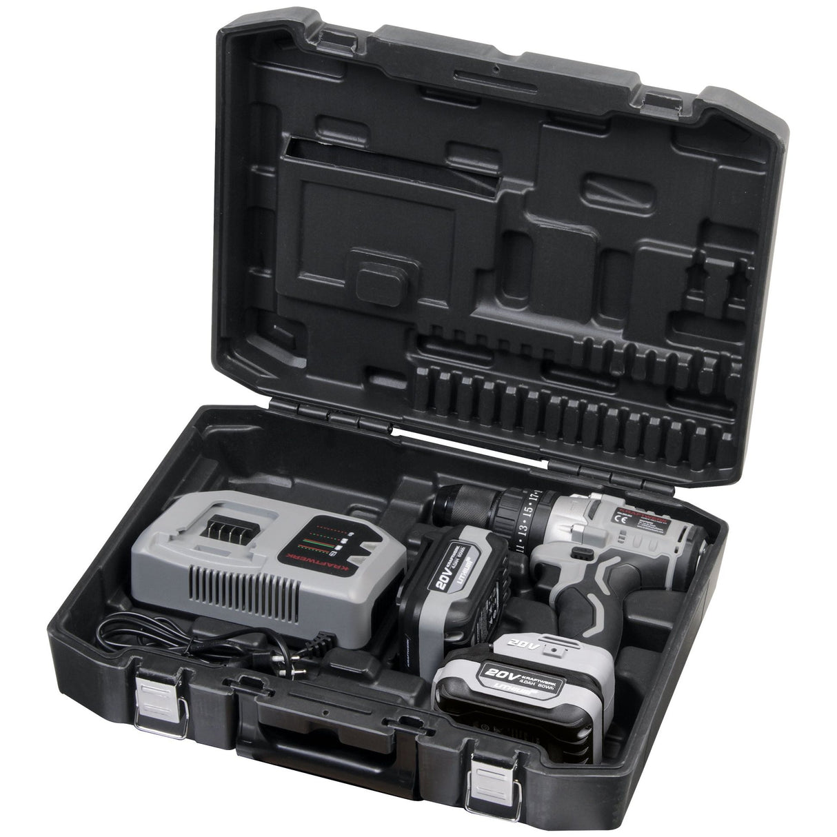 Kraftwerk 1/4" Akku-Schrauber Set, bürstenlos, 20V, 2 x 4 Ah Akku, Schnellladegerät, 100 Nm