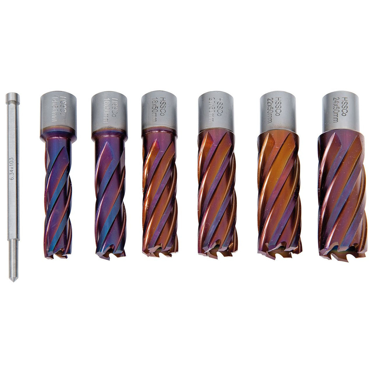 BERNARDO Zubehör Magnet-Kernbohrmaschine – Modell HSSCO5-Kernbohrer-Set CDL, nACO-beschichtet, 14 - 24 mm, Bohrtiefe 50 mm