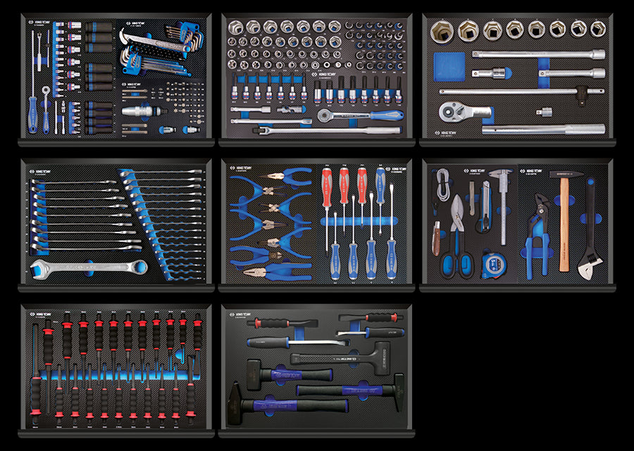 KING TONY Profi-Werkzeuge - Universal-Werkzeug-Set für Werkzeugwagen, EVAWAVE 281 tlg. 932281MRED