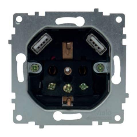 ASLO 230 V USB Schuko Steckdose mit 2 x USB Aluminium RAL 9006 - 10 Stück - ASE202023ALC - 12,95€/Stk.