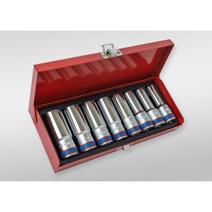 KING TONY Profi-Werkzeuge - 1/2" Steckschlüssel-Set, lang, metrisch - 8 tlg. 4208MR