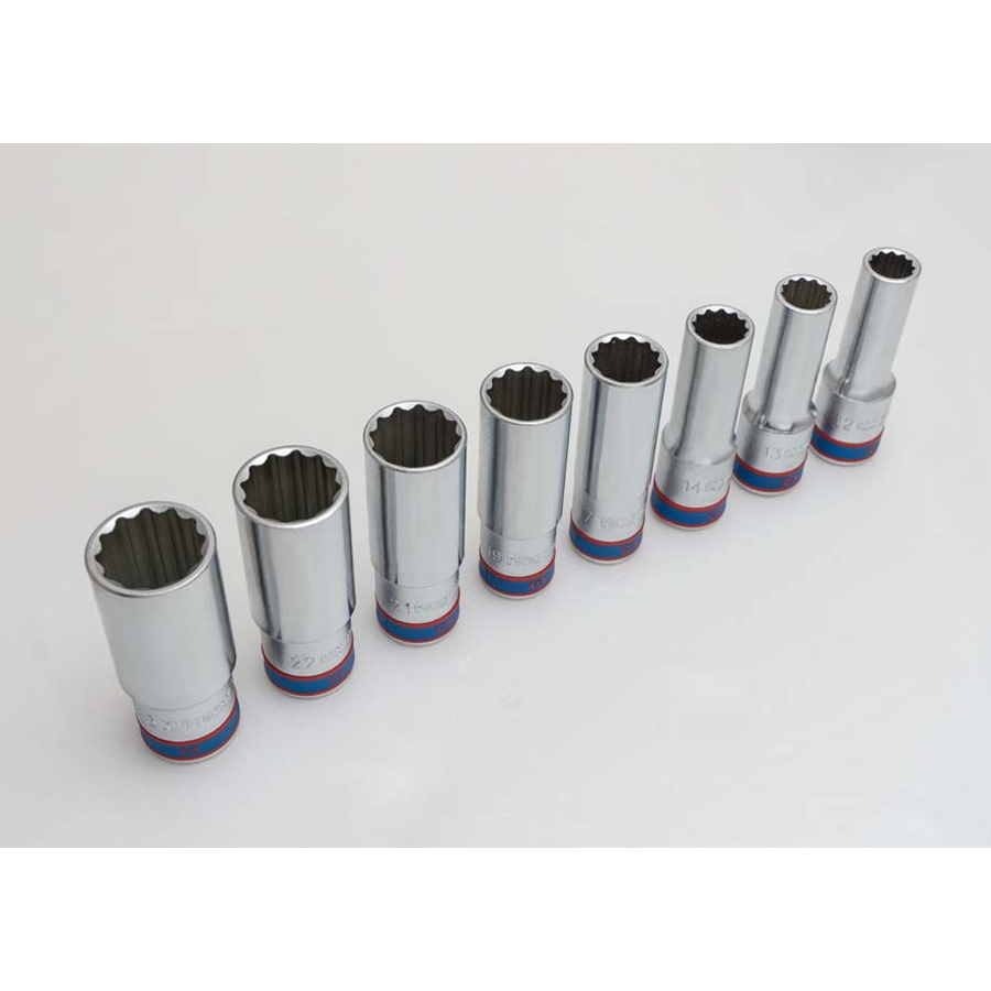 KING TONY Profi-Werkzeuge - 1/2" Steckschlüssel-Set, lang, metrisch - 8 tlg. 4208MR