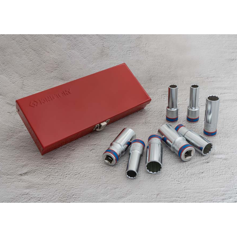 KING TONY Profi-Werkzeuge - 1/2" Steckschlüssel-Set, lang, metrisch - 8 tlg. 4208MR